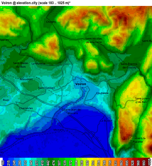 Zoom OUT 2x Voiron, France elevation map