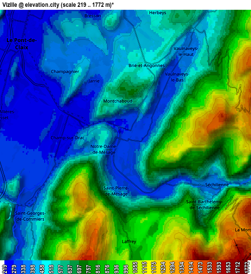 Zoom OUT 2x Vizille, France elevation map