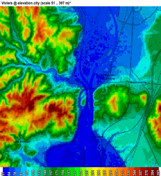 Zoom OUT 2x Viviers, France elevation map