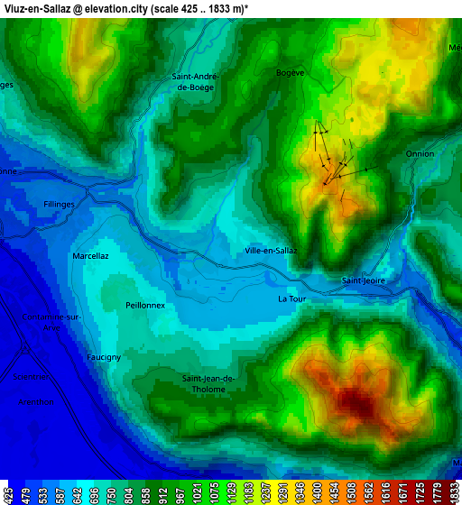 Zoom OUT 2x Viuz-en-Sallaz, France elevation map