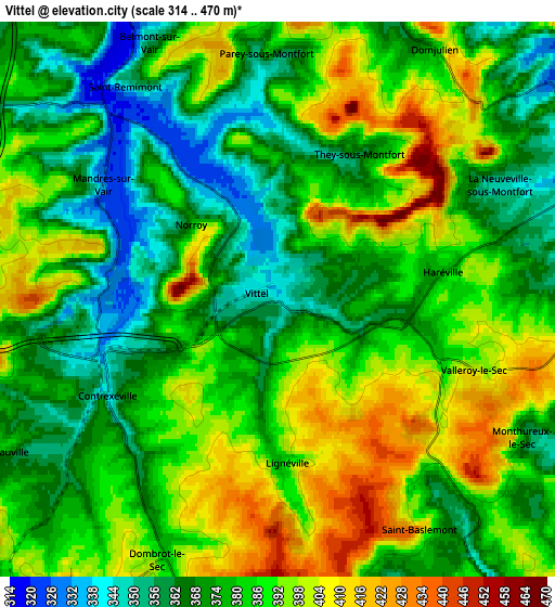 Zoom OUT 2x Vittel, France elevation map