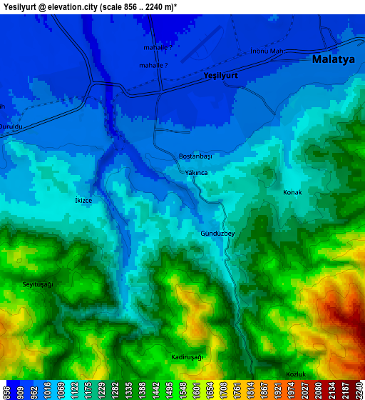 Zoom OUT 2x Yeşilyurt, Turkey elevation map