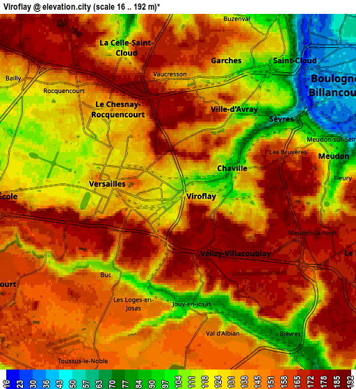 Zoom OUT 2x Viroflay, France elevation map