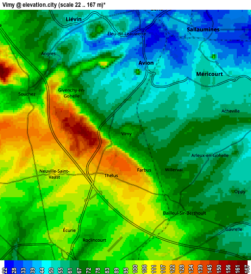 Zoom OUT 2x Vimy, France elevation map