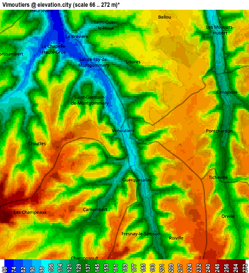 Zoom OUT 2x Vimoutiers, France elevation map