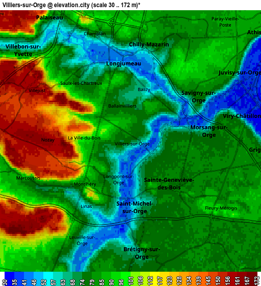 Zoom OUT 2x Villiers-sur-Orge, France elevation map