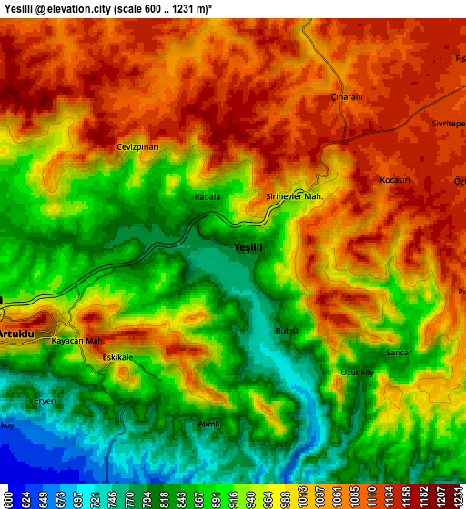 Zoom OUT 2x Yeşilli, Turkey elevation map