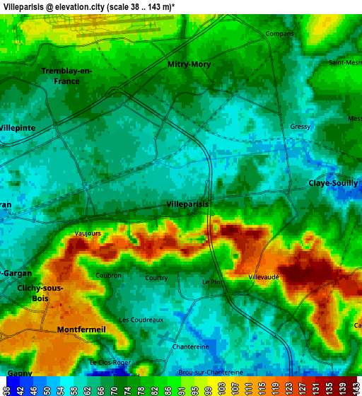 Zoom OUT 2x Villeparisis, France elevation map