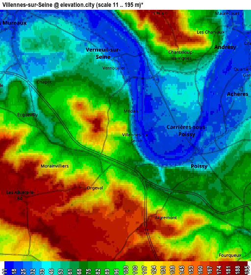 Zoom OUT 2x Villennes-sur-Seine, France elevation map