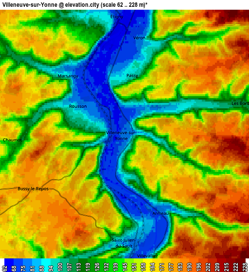 Zoom OUT 2x Villeneuve-sur-Yonne, France elevation map