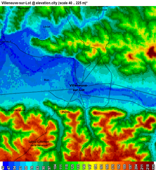 Zoom OUT 2x Villeneuve-sur-Lot, France elevation map