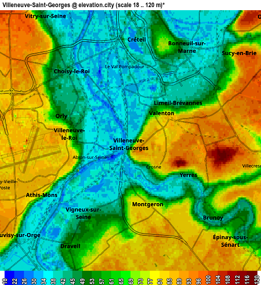 Zoom OUT 2x Villeneuve-Saint-Georges, France elevation map