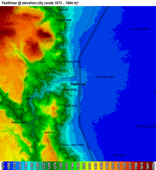 Zoom OUT 2x Yeşilhisar, Turkey elevation map