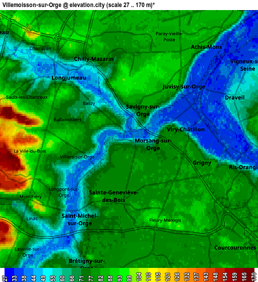 Zoom OUT 2x Villemoisson-sur-Orge, France elevation map