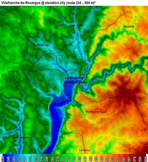 Zoom OUT 2x Villefranche-de-Rouergue, France elevation map