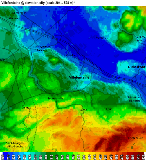 Zoom OUT 2x Villefontaine, France elevation map