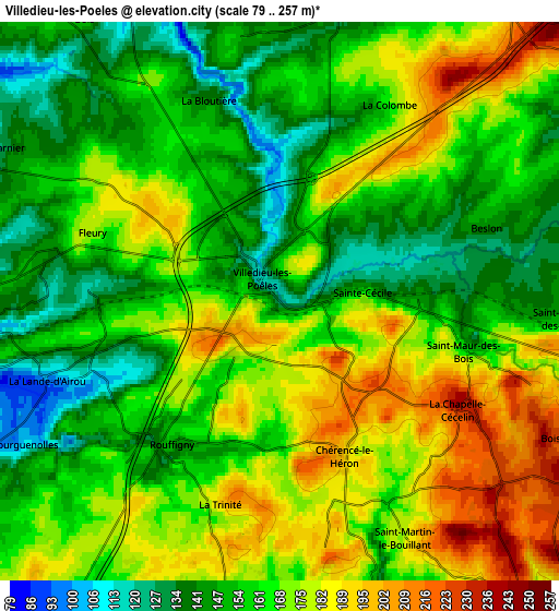 Zoom OUT 2x Villedieu-les-Poêles, France elevation map