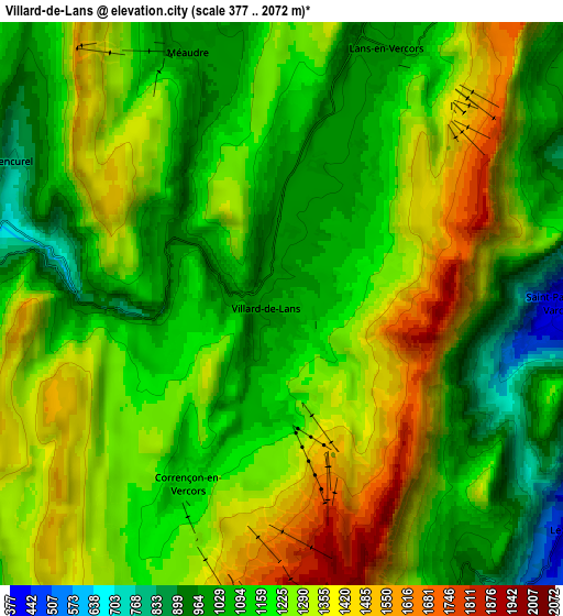 Zoom OUT 2x Villard-de-Lans, France elevation map