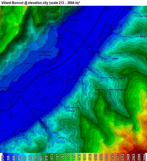 Zoom OUT 2x Villard-Bonnot, France elevation map