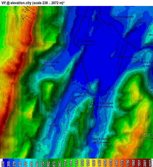 Zoom OUT 2x Vif, France elevation map