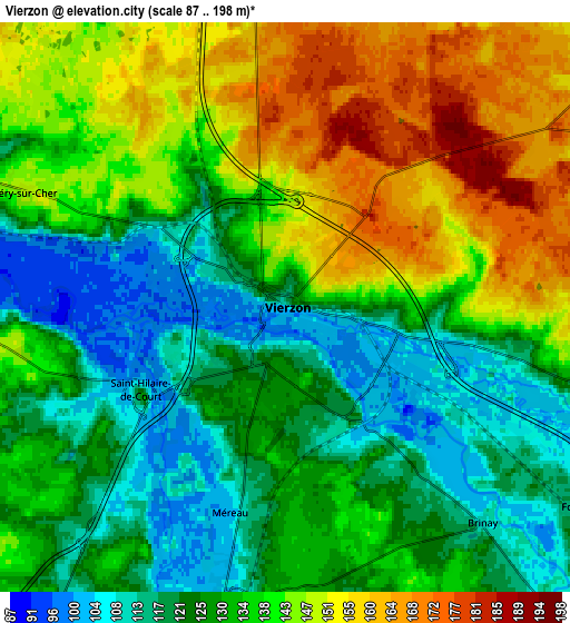 Zoom OUT 2x Vierzon, France elevation map