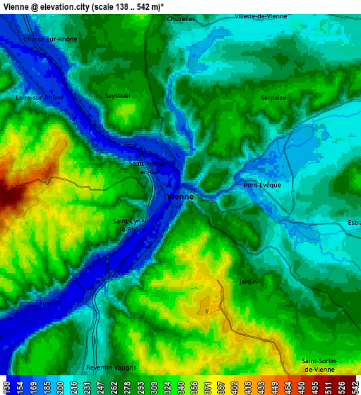 Zoom OUT 2x Vienne, France elevation map