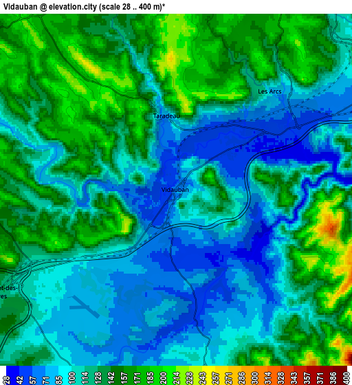 Zoom OUT 2x Vidauban, France elevation map