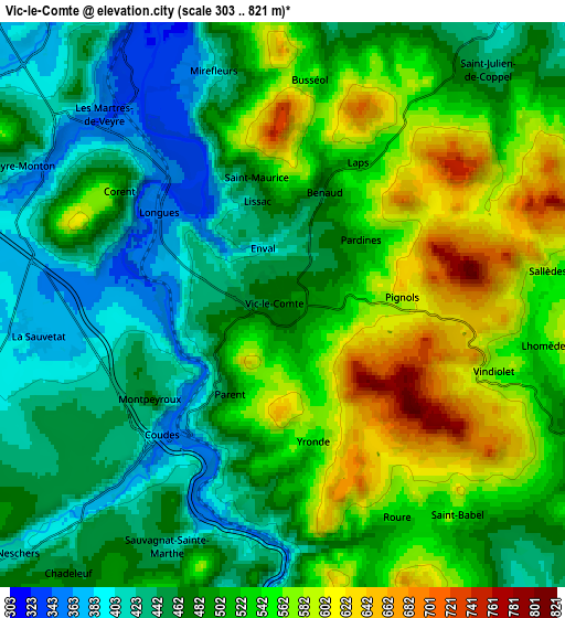 Zoom OUT 2x Vic-le-Comte, France elevation map