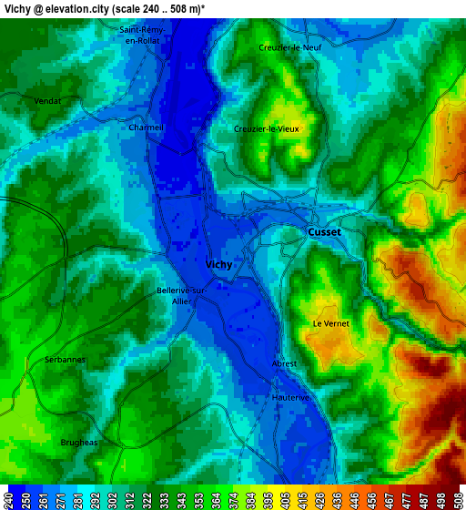 Zoom OUT 2x Vichy, France elevation map