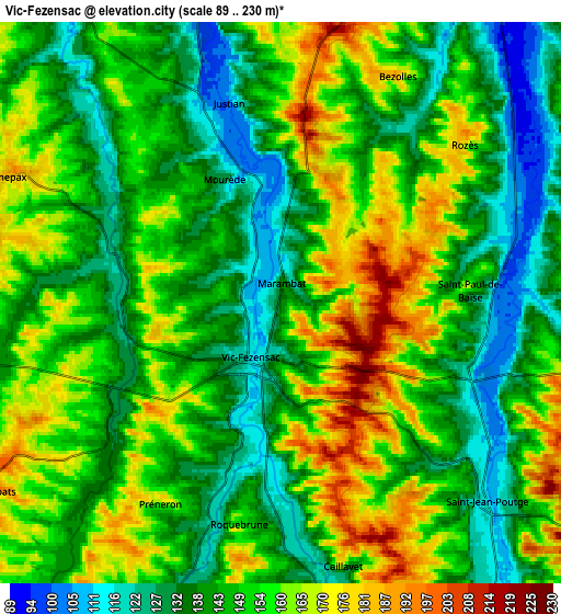 Zoom OUT 2x Vic-Fezensac, France elevation map