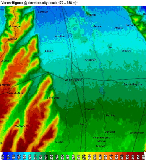 Zoom OUT 2x Vic-en-Bigorre, France elevation map