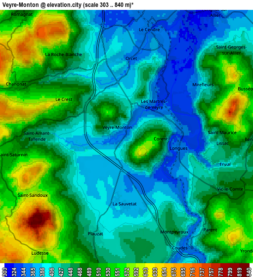 Zoom OUT 2x Veyre-Monton, France elevation map