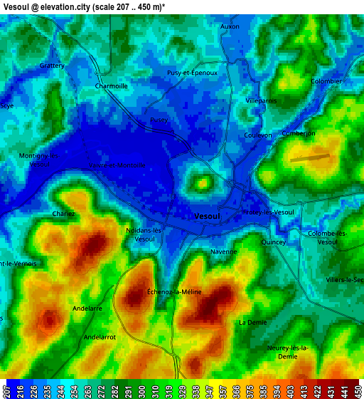 Zoom OUT 2x Vesoul, France elevation map