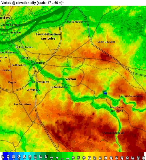 Zoom OUT 2x Vertou, France elevation map