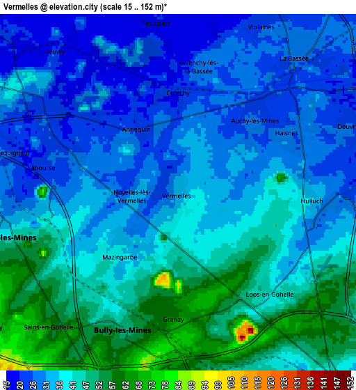 Zoom OUT 2x Vermelles, France elevation map