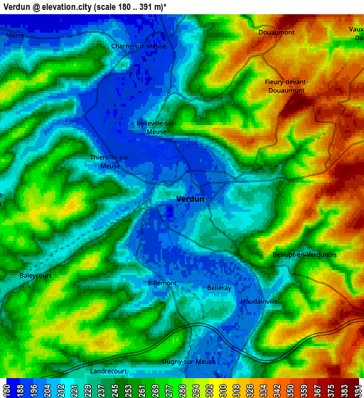 Zoom OUT 2x Verdun, France elevation map