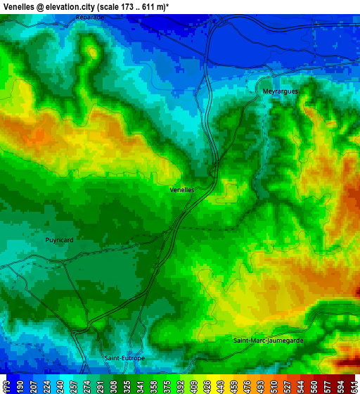 Zoom OUT 2x Venelles, France elevation map