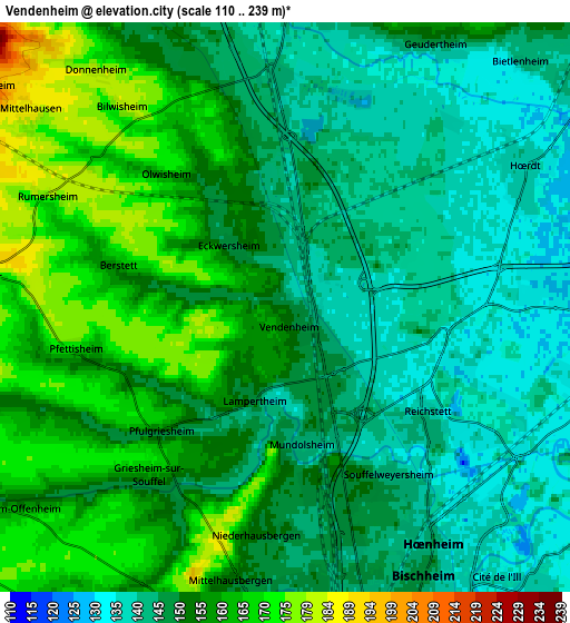 Zoom OUT 2x Vendenheim, France elevation map