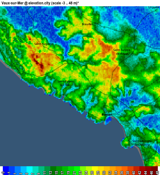 Zoom OUT 2x Vaux-sur-Mer, France elevation map