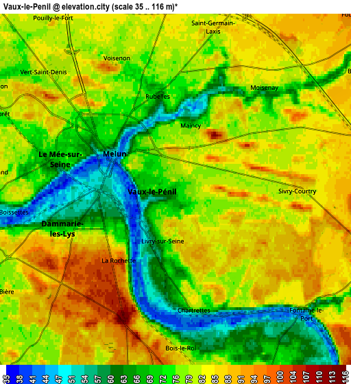 Zoom OUT 2x Vaux-le-Pénil, France elevation map