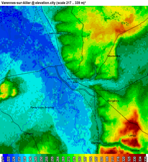 Zoom OUT 2x Varennes-sur-Allier, France elevation map