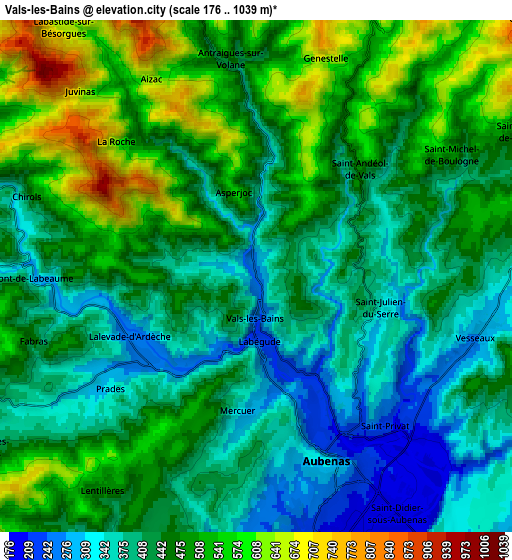 Zoom OUT 2x Vals-les-Bains, France elevation map