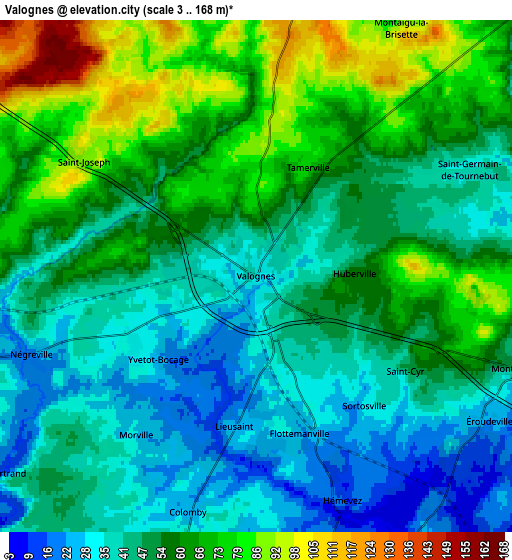 Zoom OUT 2x Valognes, France elevation map