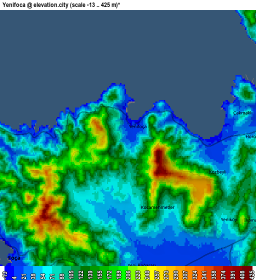 Zoom OUT 2x Yenifoça, Turkey elevation map