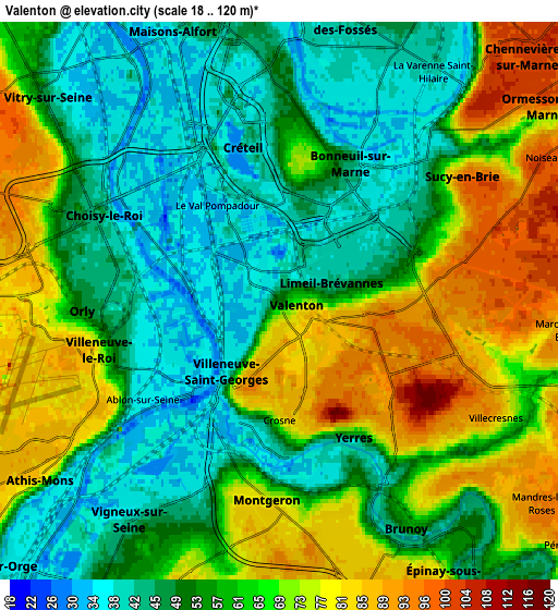 Zoom OUT 2x Valenton, France elevation map