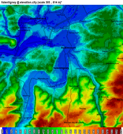 Zoom OUT 2x Valentigney, France elevation map