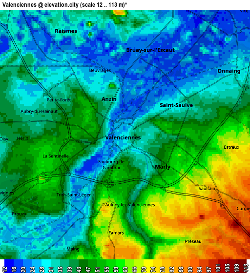 Zoom OUT 2x Valenciennes, France elevation map