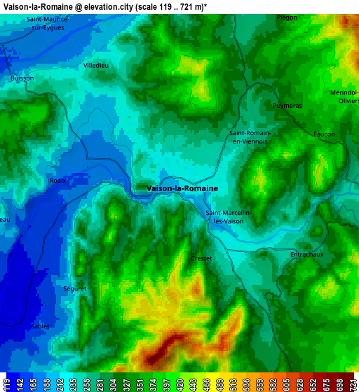 Zoom OUT 2x Vaison-la-Romaine, France elevation map