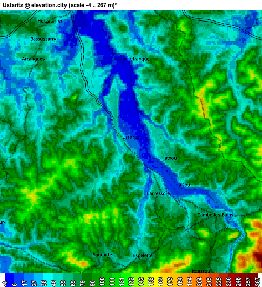 Zoom OUT 2x Ustaritz, France elevation map