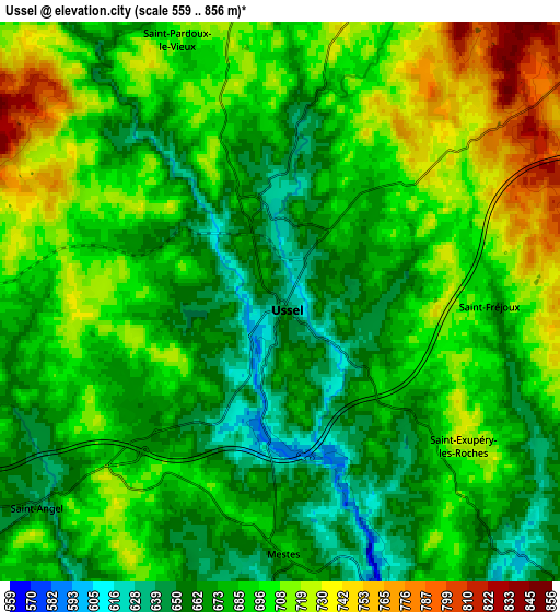 Zoom OUT 2x Ussel, France elevation map